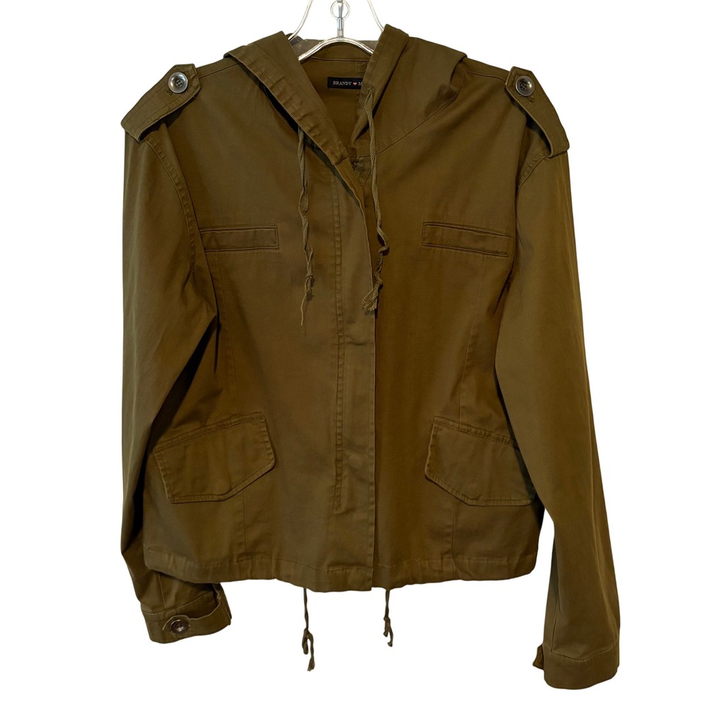 Brandy Melville Olive Cotton Utility Hooded Jacket in Size M